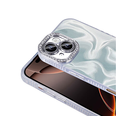 iPhone 16 Uyumlu Kılıf Airbagli Parlak Taş Detay Tasarımlı Zore Esila Kapak-Pembe
