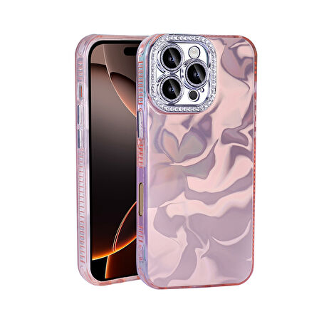 iPhone 16 Pro Max Uyumlu Kılıf Airbagli Parlak Taş Detay Tasarımlı Zore Esila Kapak-Pembe
