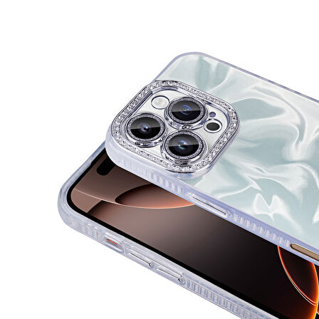 iPhone 16 Pro Max Uyumlu Kılıf Airbagli Parlak Taş Detay Tasarımlı Zore Esila Kapak-Beyaz