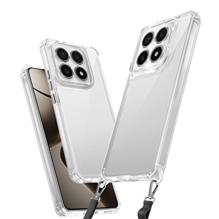 Xiaomi 14T Pro Uyumlu Kılıf Airbagli Takılabilir Askı Aparatlı Zore Snap Silikon Kapak-Şeffaf