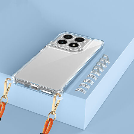 Xiaomi 14T Pro Uyumlu Kılıf Airbagli Takılabilir Askı Aparatlı Zore Snap Silikon Kapak-Şeffaf