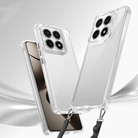 Xiaomi 14T Pro Uyumlu Kılıf Airbagli Takılabilir Askı Aparatlı Zore Snap Silikon Kapak-Şeffaf