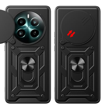 Realme 12 Kılıf Sürgülü Kamera Koruyucu Manyetik Standlı Tank Koruma Novatech