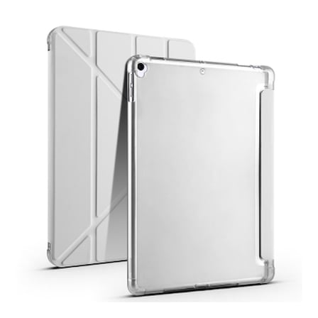 Lexroo iPad 10.2 2021 (9.Nesil) Tri Folding Kalem Bölmeli Standlı Silikon Kılıf - Gri