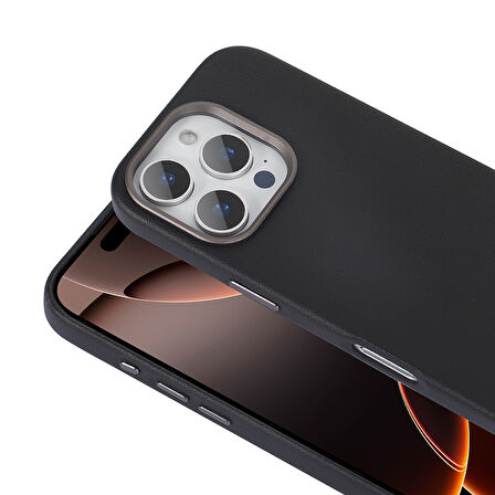 iPhone 16 Pro Uyumlu Kılıf Magsafe Şarj Özellikli PU Deri Zore Adora Kapak-Siyah