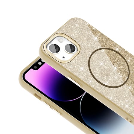 iPhone 14 Kılıf Dökülmeyen Simli Silikon MagSafe Kamera Yükseltili Novatech