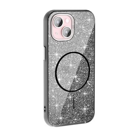 iPhone 15 Plus Kılıf Magsafe Şarj Özellikli Parlayan Simli NRTK Okso Kapak - Derin Mor
