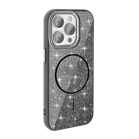 iPhone 15 Pro Max Kılıf Magsafe Şarj Özellikli Parlayan Simli NRTK Okso Kapak - Gold