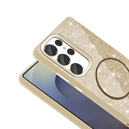 Galaxy S25 Ultra Kılıf Magsafe Şarj Özellikli Parlayan Simli NRTK Okso Kapak - Siyah