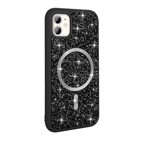 iPhone 11 Kılıf Pırlanta Tasarımlı Kablosuz Şarj Özellikli Mozaik Silikon Kapak