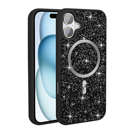 iPhone 16 Pro Kılıf Pırlanta Tasarımlı Magsafe Şarj Özellikli Zore Mozaik Silikon Kapak - Desert Tit