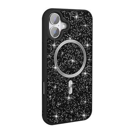 iPhone 16 Pro Kılıf Pırlanta Tasarımlı Magsafe Şarj Özellikli Zore Mozaik Silikon Kapak - Titanyum-G