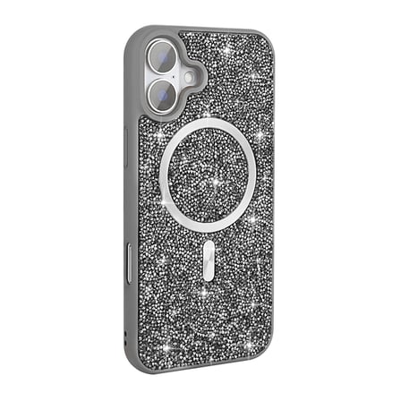 iPhone 16 Pro Kılıf Pırlanta Tasarımlı Magsafe Şarj Özellikli Zore Mozaik Silikon Kapak - Titanyum-G