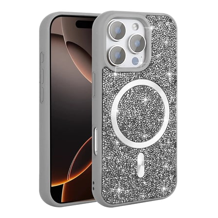 iPhone 16 Pro Max Kılıf Pırlanta Tasarımlı Magsafe Şarj Özellikli NRTK Mozaik Silikon Kapak - Desert