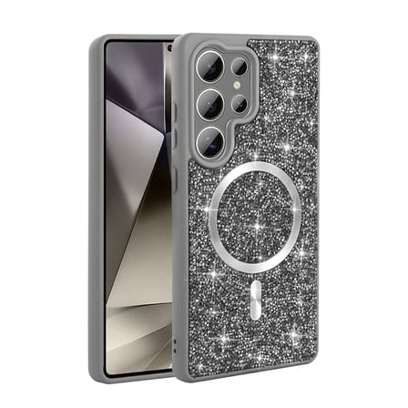 Galaxy S25 Ultra Kılıf Pırlanta Tasarımlı Magsafe Şarj Özellikli Zore Mozaik Silikon Kapak - Titanyu