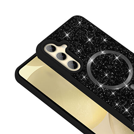 Galaxy S24 FE Kılıf Pırlanta Tasarımlı Magsafe Şarj Özellikli Zore Mozaik Silikon Kapak - Siyah