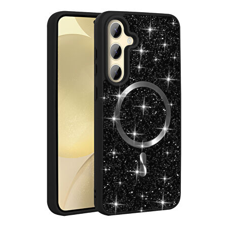 Galaxy S24 FE Kılıf Pırlanta Tasarımlı Magsafe Şarj Özellikli Zore Mozaik Silikon Kapak - Desert Tit