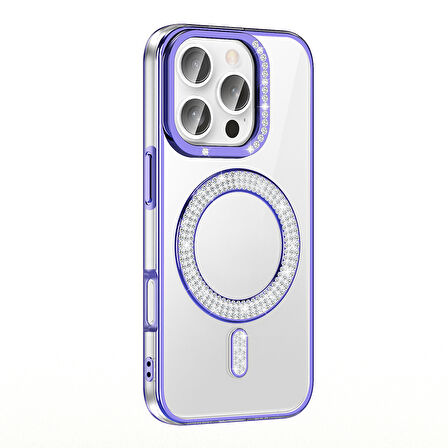 iPhone 16 Pro Max Kılıf Pırlanta Taş Tasarımlı Kablosuz Şarj Özellikli Karetta Silikon Kapak