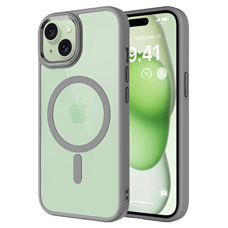 iPhone 15 Kılıf Wireless Şarj Özellikli Krom Magsafe Silikon Kapak Kılıf