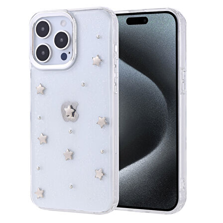 iPhone 15 Pro Max Kılıf Airbag Tasarımlı Simli Şeffaf Zore Kutup Kapak - Yıldız