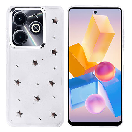 İnfinix Hot 40i Kılıf Airbag Tasarımlı Simli Şeffaf Zore Kutup Kapak - Fiyonk