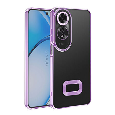Oppo A60  Kılıf Logo Gösteren Parlak Kenarlı Kamera Lens Korumalı Şeffaf Omega Silikon Kapak