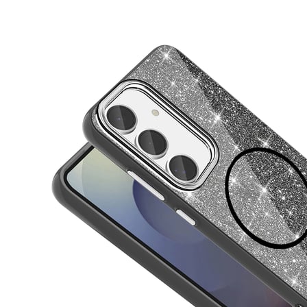 Galaxy S23 FE Kılıf Magsafe Şarj Özellikli Parlayan Simli NRTK Okso Kapak - Siyah