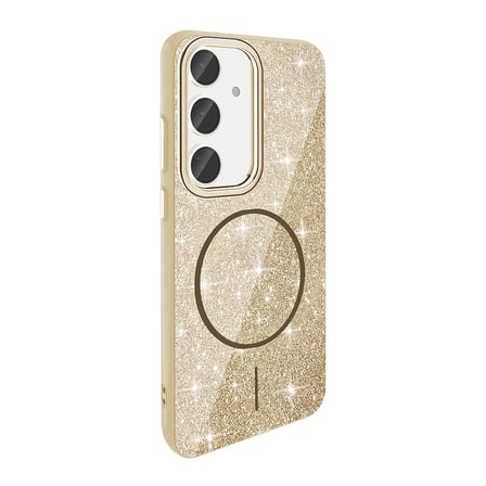 Galaxy S23 FE Kılıf Magsafe Şarj Özellikli Parlayan Simli NRTK Okso Kapak - Gold
