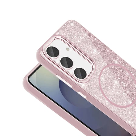Galaxy S24 FE Kılıf Magsafe Şarj Özellikli Parlayan Simli NRTK Okso Kapak - Derin Mor
