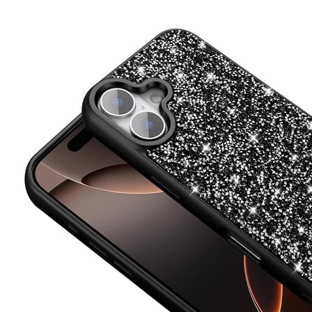 iPhone 16 Kılıf Simli Pırlanta Taşlı Kamera Yükseltili Silikon Alan Tech