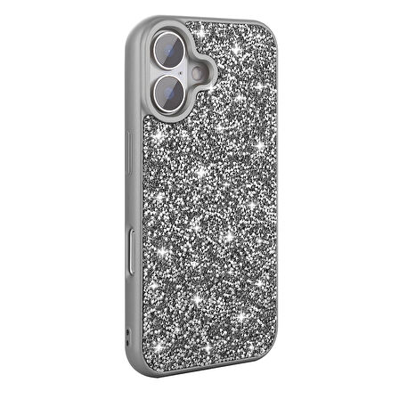 iPhone 16 Kılıf Parlak Taşlı Tasarım Zore Pırlanta Kapak - Beyaz