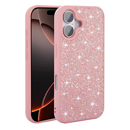 iPhone 16 Kılıf Parlak Taşlı Tasarım Zore Pırlanta Kapak - Pembe