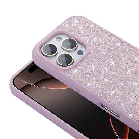 iPhone 16 Pro Kılıf Parlak Taşlı Tasarım Zore Pırlanta Kapak - Pembe