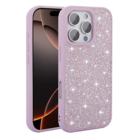iPhone 16 Pro Kılıf Parlak Taşlı Tasarım Zore Pırlanta Kapak - Pembe