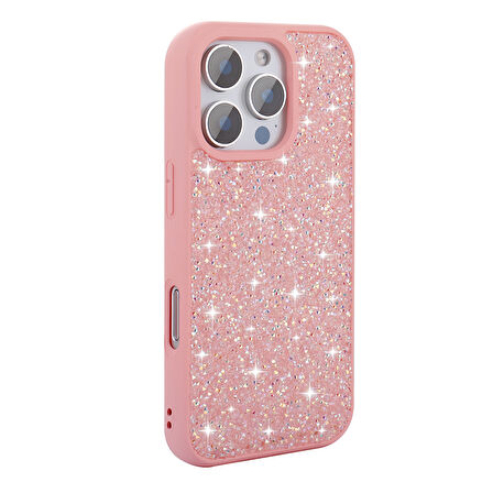 iPhone 16 Pro Kılıf Parlak Taşlı Tasarım Zore Pırlanta Kapak - Pembe