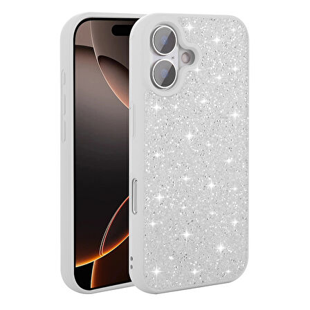 iPhone 16 Plus Kılıf Parlak Taşlı Tasarım Zore Pırlanta Kapak - Beyaz