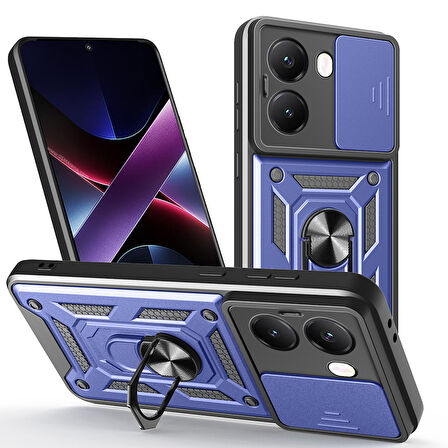 Poco X7 Pro Kılıf Magnetik Standlı Kamera Korumalı MBTM Sürgülü Vega Kapak - Mavi