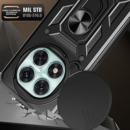 Xiaomi Poco X7 Kılıf Sürgülü Kamera Koruyucu Manyetik Standlı Tank Koruma Novatech