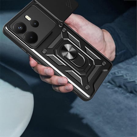 Xiaomi Redmi Note 14 4G Kılıf Sürgülü Kamera Koruyucu Manyetik Standlı Tank Koruma Novatech