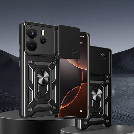 Xiaomi Redmi Note 14 4G Kılıf Sürgülü Kamera Koruyucu Manyetik Standlı Tank Koruma Novatech