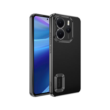 Xiaomi Redmi Note 14 4G Kılıf Logo Gösteren Parlak Kenarlı Kamera Lens Korumalı Şeffaf Omega Silikon Kapak