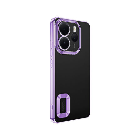 Xiaomi Redmi Note 14 4G Kılıf Logo Gösteren Parlak Kenarlı Kamera Lens Korumalı Şeffaf Omega Silikon Kapak