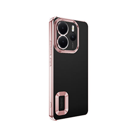 Xiaomi Redmi Note 14 4G Kılıf Logo Gösteren Parlak Kenarlı Kamera Lens Korumalı Şeffaf Omega Silikon Kapak
