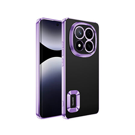 Xiaomi Poco X7 Kılıf Logo Gösteren Parlak Kenarlı Kamera Lens Korumalı Şeffaf Omega Silikon Kapak