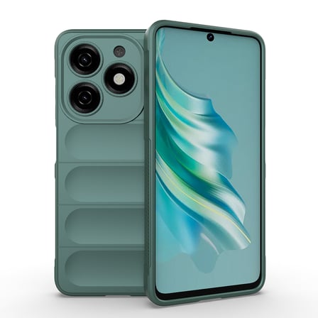 Tecno Spark 20C Kılıf Esnek TPU Oyuklu Arka Yüzey Tasarımlı MKST Etnik Silikon Kapak - Koyu Yeşil