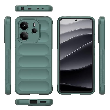 Redmi Note 14 4G Kılıf Esnek TPU Oyuklu Arka Yüzey Tasarımlı NRTK Etnik Silikon Kapak - Koyu Yeşil