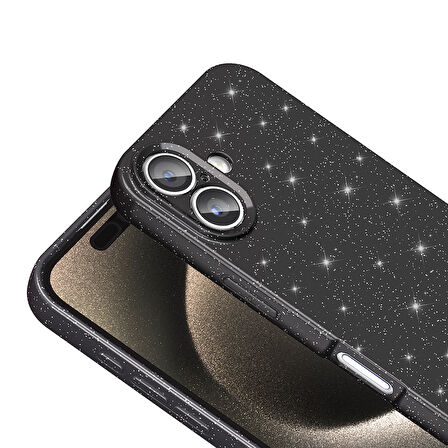 iPhone 16 Kılıf Kamera Korumalı Simli Lüks MKST Koton Kapak - Lila