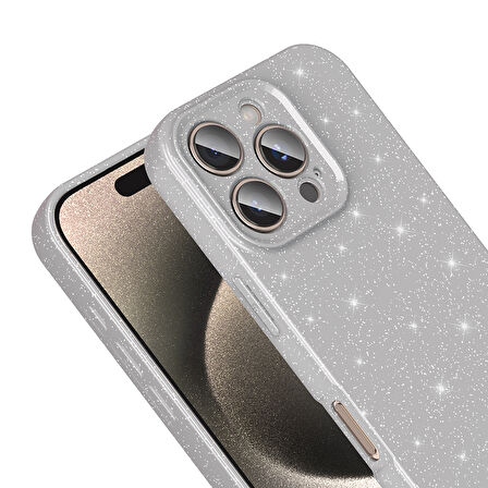 iPhone 16 Pro Kılıf Kamera Korumalı Simli Lüks UZRM Koton Kapak - Açık Pembe