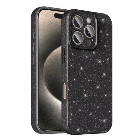 iPhone 16 Pro Max Kılıf Kamera Korumalı Simli Lüks NRTK Koton Kapak - Siyah