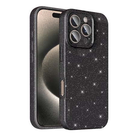 iPhone 16 Pro Max Kılıf Kamera Korumalı Simli Lüks OMSY Koton Kapak - Siyah